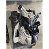 Image 2 : BOX OF SPORTS EQUIPTMENT - HOCKEY SKATES SIZE 7, BAGS, PADS, BIKE RACK, ETC