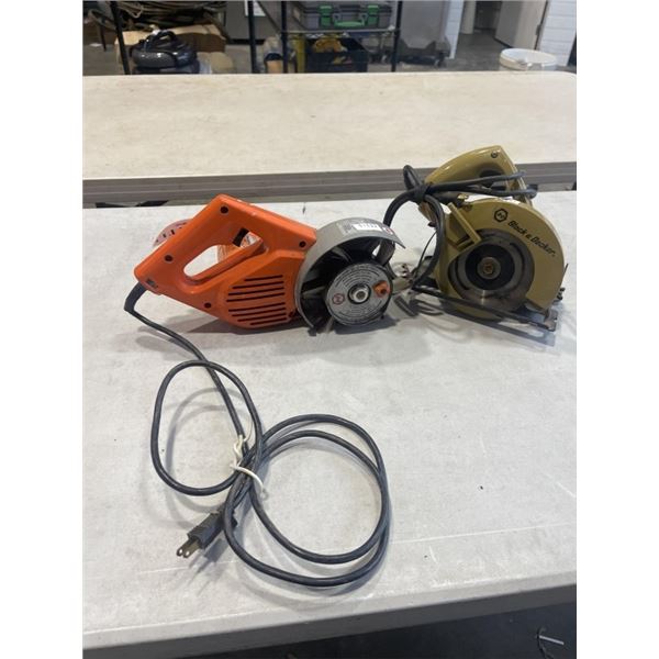 BLACK& DECKER CIRCULAR SAW AND BLACK& DECKER FLAP WHEEL STRIPPER BOTH WORKING