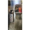Image 1 : TOTE W/ METAL TOOL BOX, STRAPS, MISC ITEMS
