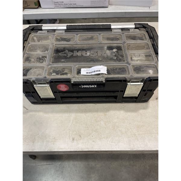 HUSKEY ORGANIZER - FULL OF ASSORTED STAINLESS NUTS, BOLTS, ETC