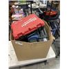 Image 1 : BOX OF TOOL BOXES, CORDS, POLISHING PADS, ETC