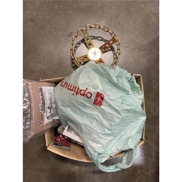 CLOTH, LIGHT BULBS & DVDS MISCELLANEOUS LOT OF CHAIN STEERING WHEEL, MAGIC CLOTH, LIGHT BULBS & DVDS