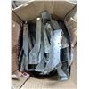 Image 2 : METAL SHOP CART, WORK STEP, GREASE GUN HOLDERS, AND BOX OF HANGERS