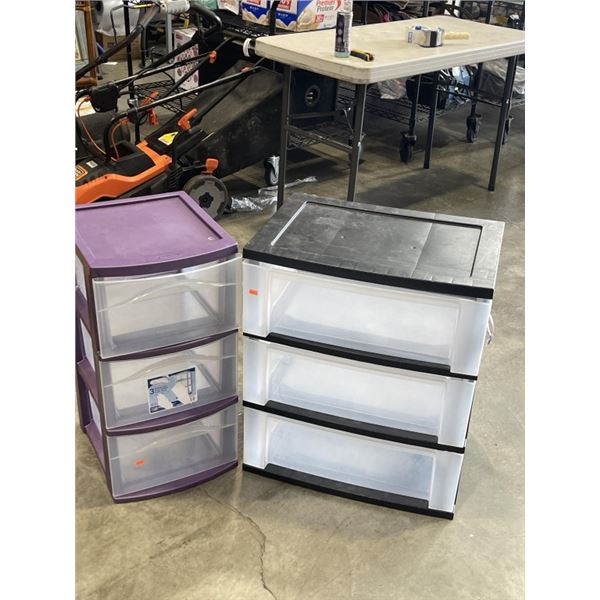 TWO PLASTIC ORGANIZERS THREE DRAWERS EACH