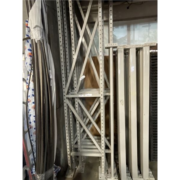 2 SECTIONS OF HEAVY DUTY RACKING - 22IN DEEP, 3 UPRIGHTS 9FT TALL, 9 CROSSBARS 6FT WIDE, OVERALL MEA