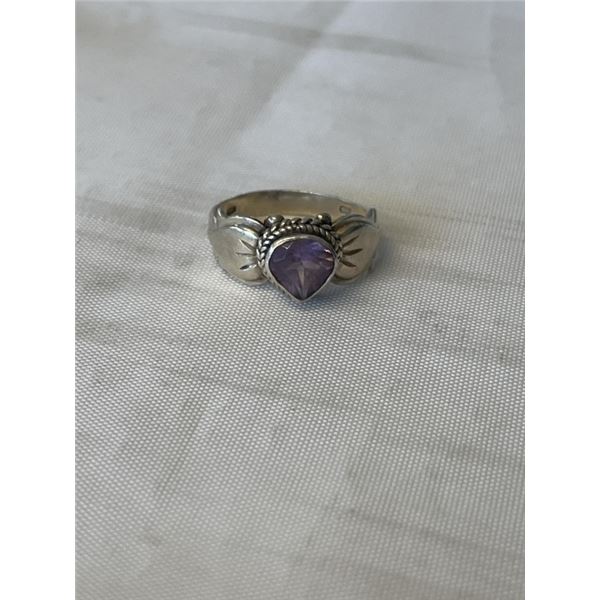 STERLING SILVER W/ AMETHYST STONE RING MARKED 925 AND HALLMARK SIZE 7