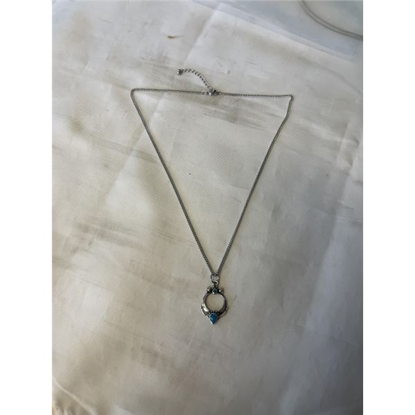 STERLING SILVER W/ TURQUOISE STONES PENDANT MARKED 925 W/ CHAIN NECKLACE
