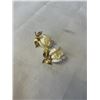 Image 1 : PAIR OF VINTAGE GOLD FILLED W/ GENUINE CARVED IVORY ROSES CLIP ON EARRINGS MARKED BOUCHER 1153