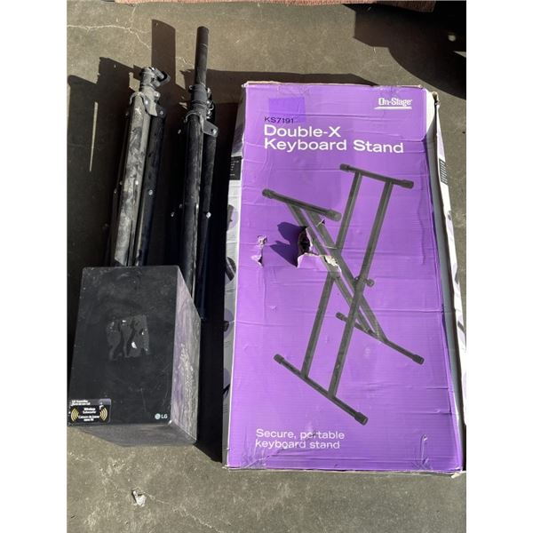 DOUBLE-X KEYBOARD STAND WITH TWO SPEAKER STAND TRIPODS AND LG SUB SPN 5B-W