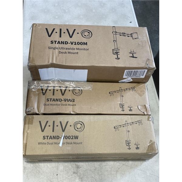2 VIVO DUAL MONITOR DESK MOUNTS AND VIVO SINGLE ULTRAWIDE MONITOR DESK MOUNT