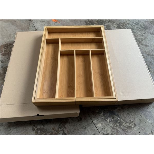 2 NEW BAMBOO EXPANDABLE CUTLERY ORGANIZER DRAWER SETS