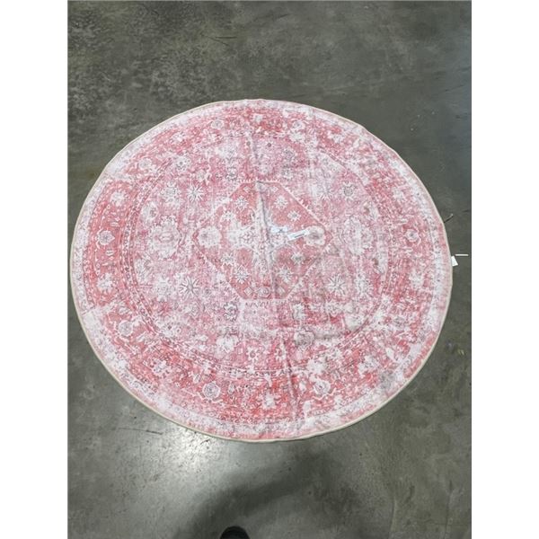 NEW ROUND PINK FLORAL WASHABLE AREA CARPET, 5FT