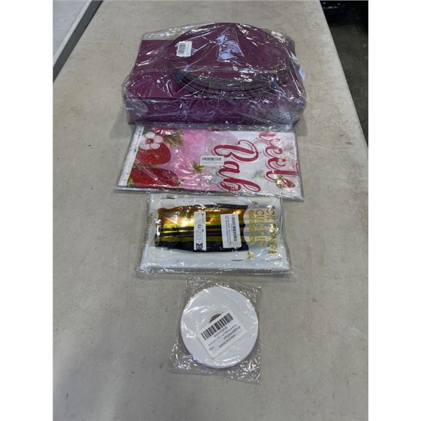 NEW 20 PACK OF 10 X 10 X 5 CAKE BOXES, AND ASSORTED NEW PARTY DECOR