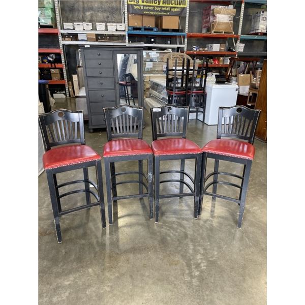 SET OF 4  RED LEATHER SEAT BAR STOOL