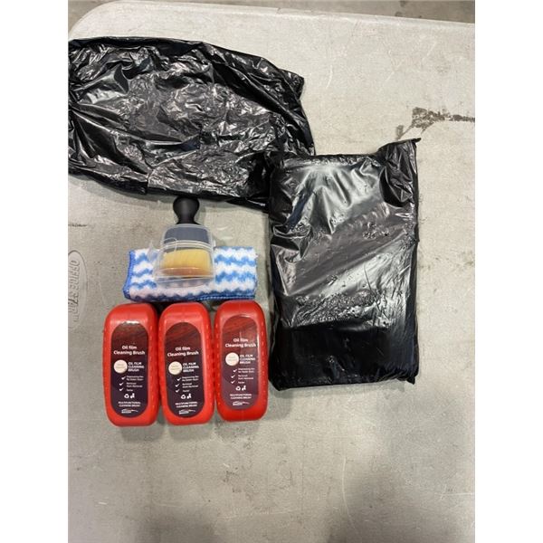 2 NEW 3PC SETS OF VEHICLE OIL AND FILM CLEANING BRUSHES WITH CLOTH, MULTI USE, 3 PER PACK