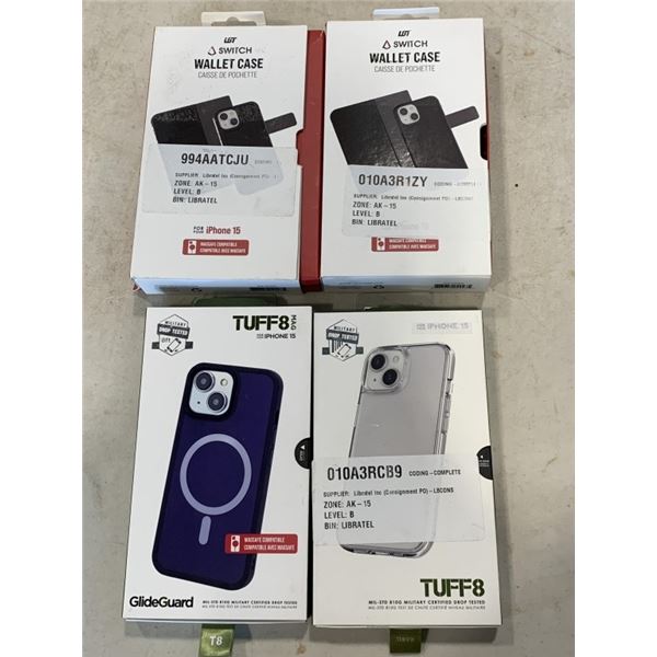 2 IPHONE 15 WALLET CASES AND 2 CASES
