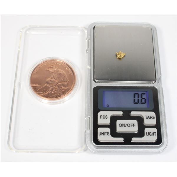 0.6 GRAM PURE PLACER GOLD NUGGET