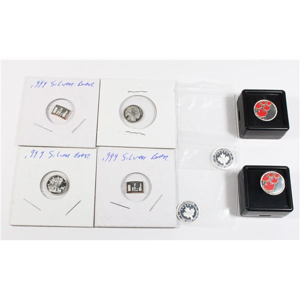EIGHT ASSORTED 1 GRAM ROUNDS AND BARS (SILVER)