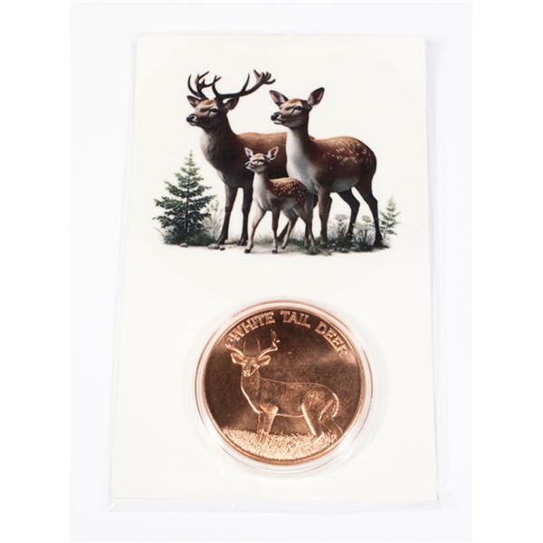 1 OZ DEER COPPER ROUND IN CAPSULE WITH CARD