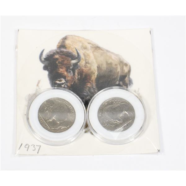 2 BUFFALO NICKELS- USA- NOT SILVER, WITH CARD