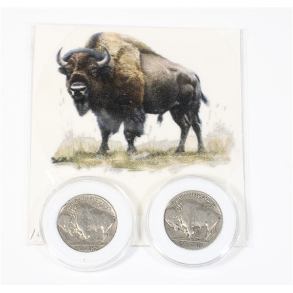 2 1930 BUFFALO NICKELS- USA- NOT SILVER, WITH CARD