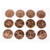 Image 1 : 12 - 1 OZ COPPER ROUNDS COMPLETE SET IN CAPSULES