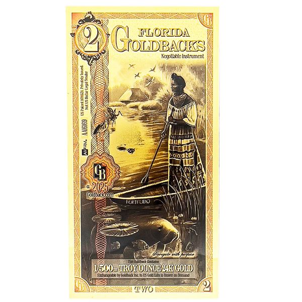 FLORIDA 2 GOLDBACK 1/500 OZ AURUM GOLD FOIL