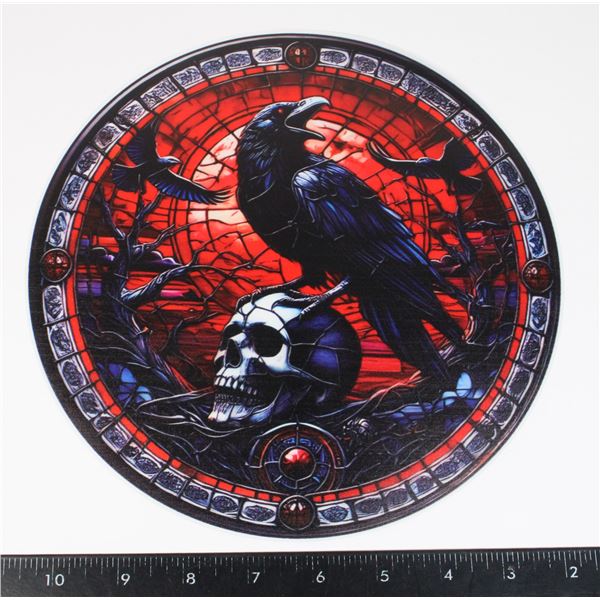 LARGE GOTHIC CROW ROUND STICKER (9" DIAMETER)