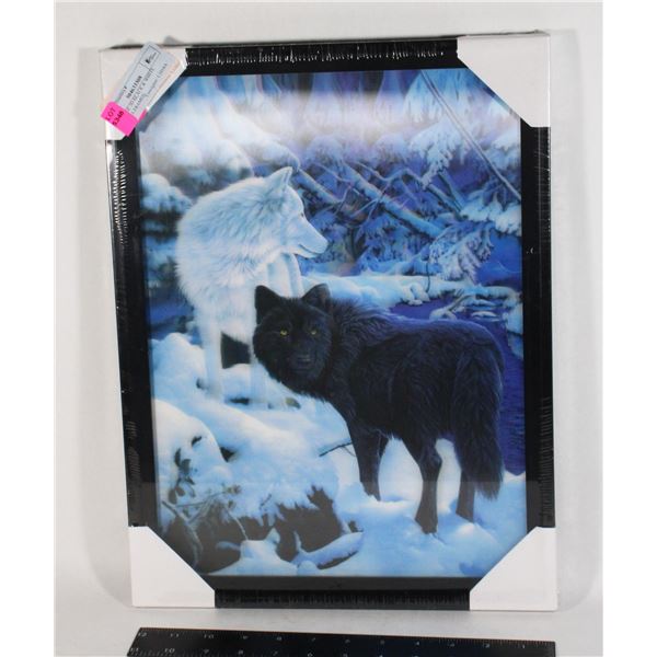 3D BLACK & WHITE WOLVES FRAMED