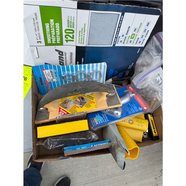 Assorted tools sandpapers etc