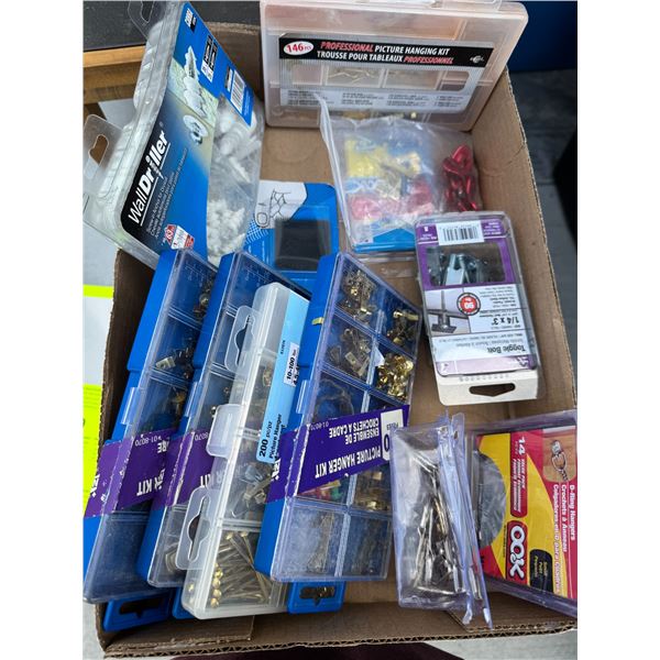 Toggle bolts, Picture hanging kits, Deering hangers, etc.