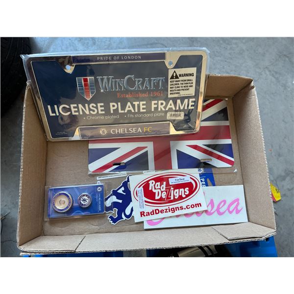 License plate, frame, decor, plates, stickers, and golf ball duo marker