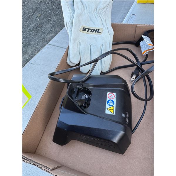 STIHL battery charger and glove