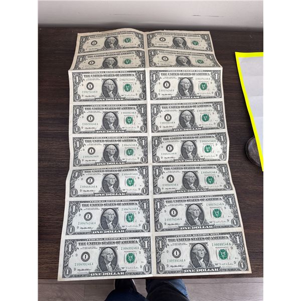 Uncut United States of America 1995 series 1 dollar bills