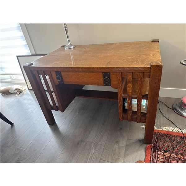 antique Mission or Arts & Crafts quarter sawn oak writing desk. 45" x 28" x 20 1/2.
