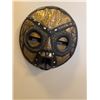 Image 1 : West African Ashanti Buluba tribal mask, handcrafted from wood and inlaid with hammered brass and gl
