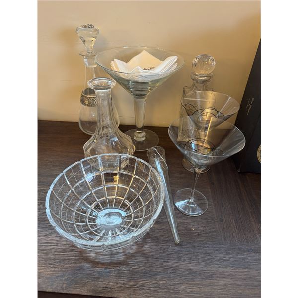 Decanters bowl, martini glasses, etc.