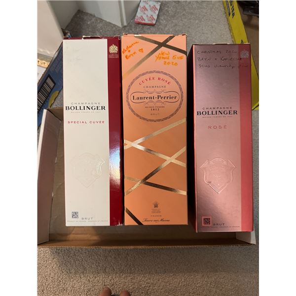 Champagne bottles, and boxes empty