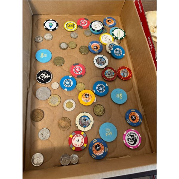 Coins and tokens and poker chips