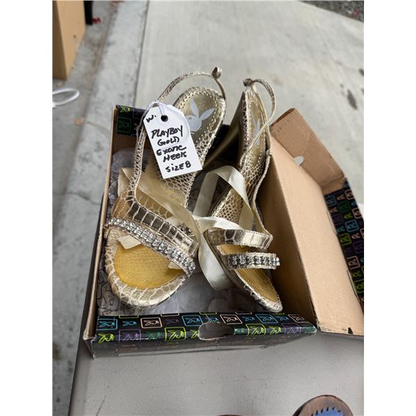 Playboy gold exotic heels, size 8