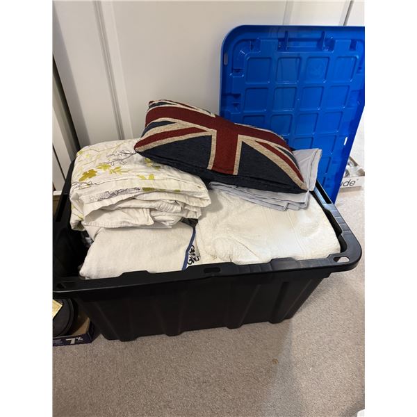 Bin of towels and linens