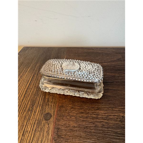 Silver top cut glass trinket dish