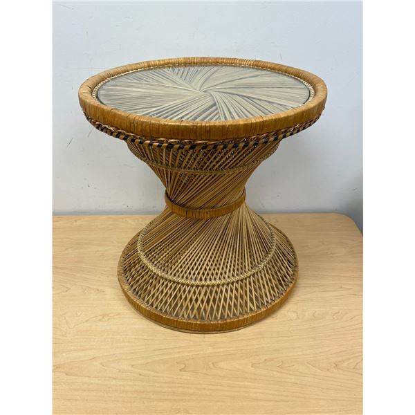 Nice Vintage Wicker Side Table with Glass Insert - Approx: 17.25"W & 17.25"T