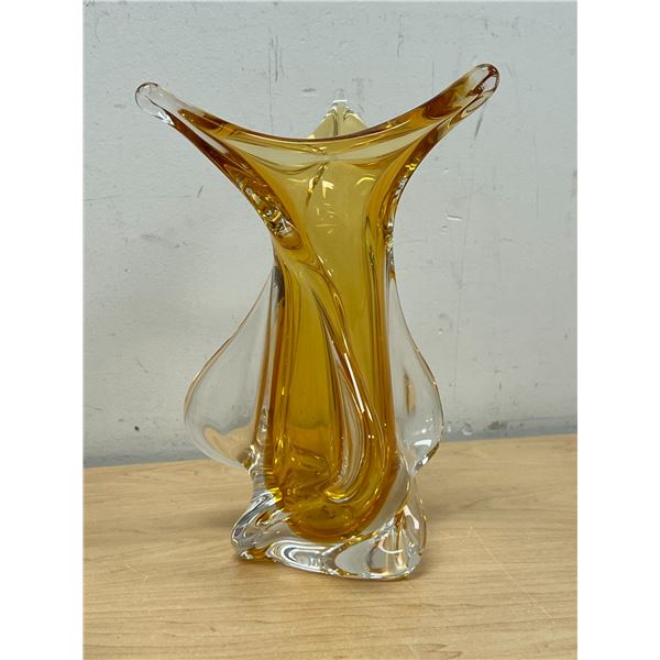 Signed Chalet Canada Art Glass Twist Vase 9.75"