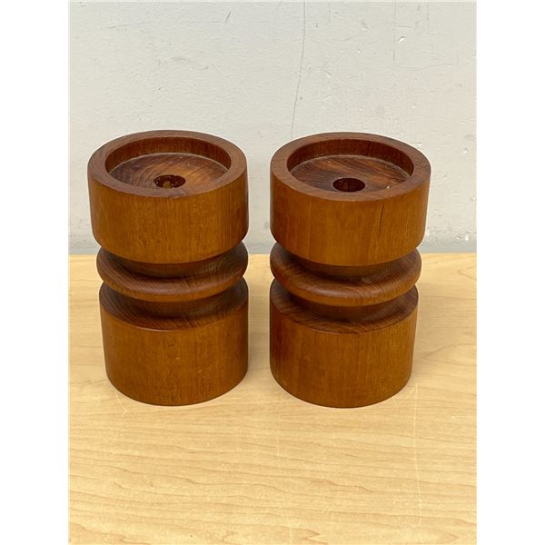 Large Mid Century Teak Candle Holders 6"T 3.75"W