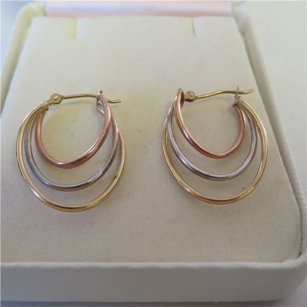 14K Tri-gold (yellow, white and rose gold) earrings.  Marked 14K on post.  Very nice!