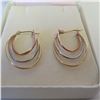 Image 1 : 14K Tri-gold (yellow, white and rose gold) earrings.  Marked 14K on post.  Very nice!