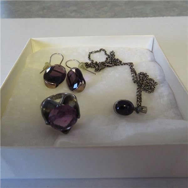 925 Silver set with purple stones - see description and photos