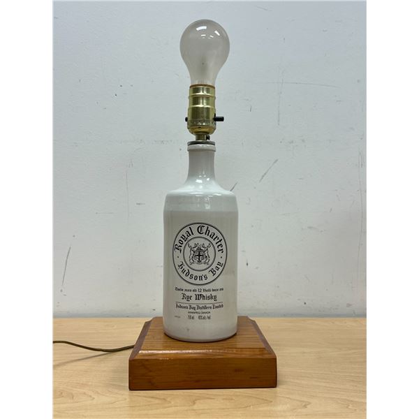 HBC Hudson's Bay Company Royal Charter Whisky Bottle Lamp - works - Base: 6x5.5" & 16"T