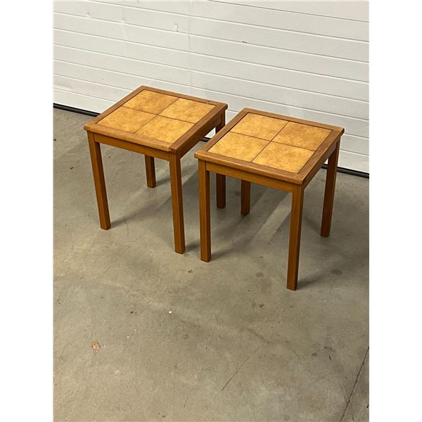2 Teak with Tile Tops Side Tables - Approx: 14 x 14 & 16.75" T